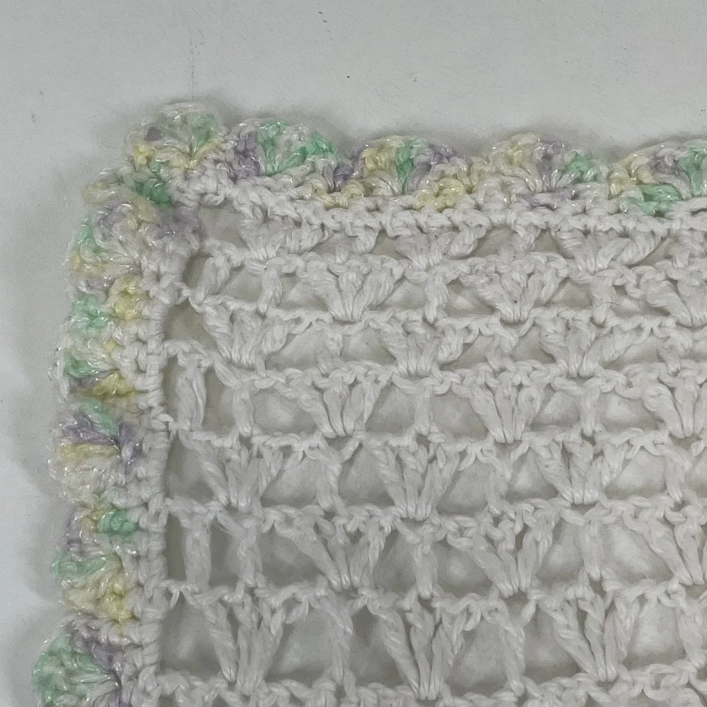 Baby Crochet Afghan Blanket‎ Pastel Striped Green Yellow White 56x48